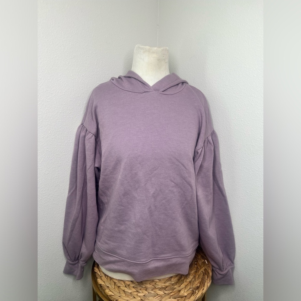 Madewell Sweatshirt Pleat-Sleeve Shrunken Hoodie Pressed Violet purple lavender - Picture 4 of 10